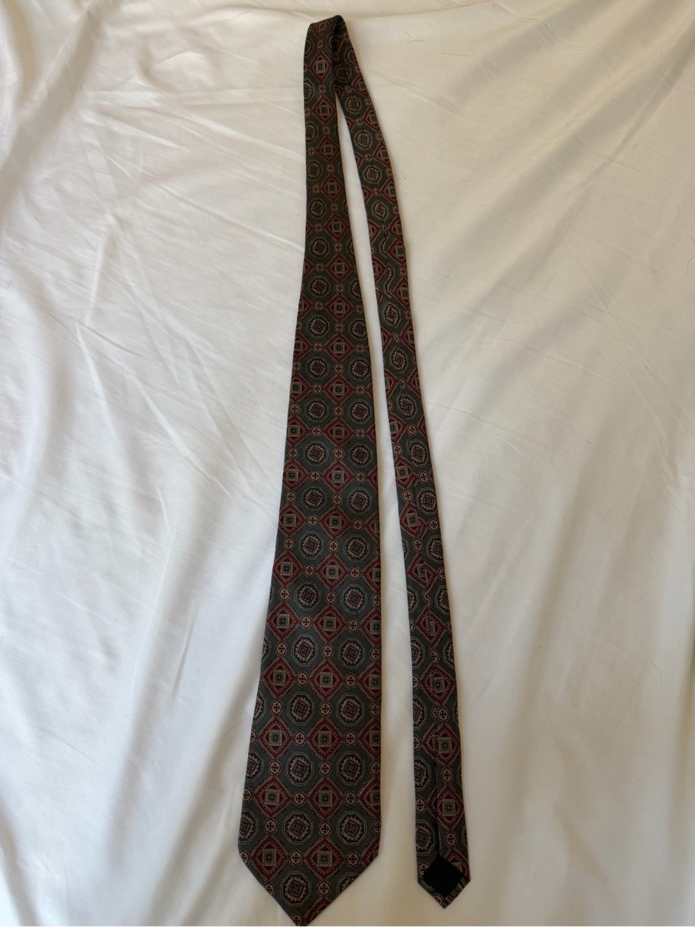 Pierre Balmain Olive Green Tie with Red and Black Medallions